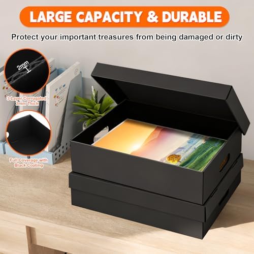 AOBOPLE 2 Pack Photo Storage Box,16" x 12" x 4" Keepsake Box with Handle Holes,Protective Storage Box for Photos Pictures Documents Artwork DIY and Souvenir,Home and Office Organizer - Image 3
