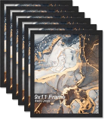 9x11 Picture Frame Set of 6 Black Engineered Wood Tabletop/Wall Hanging by Fxojyvo