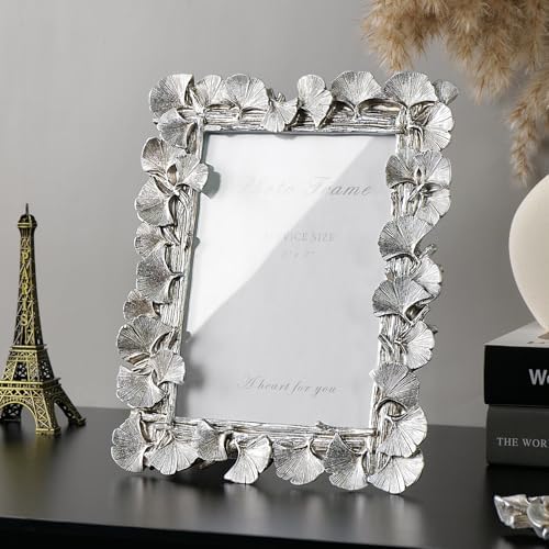 Cuspin 5x7 Silver Picture Frame Vintage Ornate Leaf Textured Photo Frame - Image 4