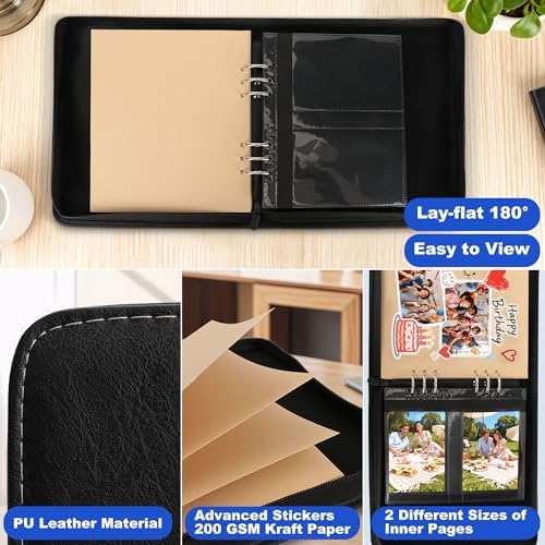 Leather Photo Album 4x6 200 Photos, DIY Scrapbook with 50 Sheets and 20 Blank Kraft Sheets, Travel Souvenir Diary Photo Book for Family Wedding Baby and Holiday Pictures - Image 4
