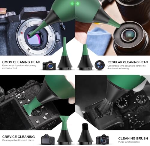 LENSGO Electric Air Blow,Camera Cleaning Kits with 4 Cleaning Heads for CMOS/Regular/Crevice Clean and Brush, 4.0kPa Dust Removal Type C Charge (Green) - Image 2