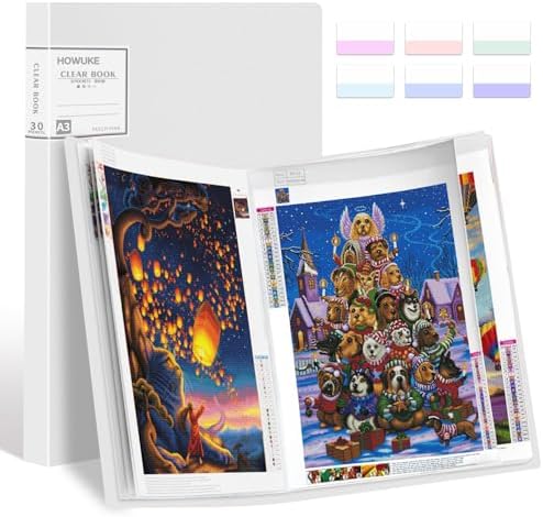 A3 Diamond Painting Storage Book, 60 Views Art Portfolio Presentations Folder with 30 Pages Protectors, 17.3x12.8in by HOWUKE