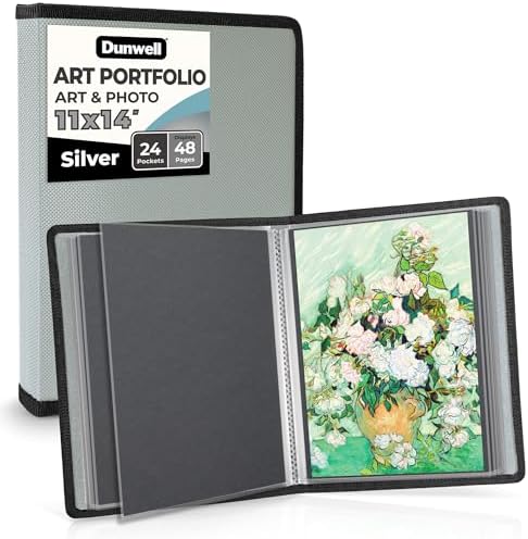 Dunwell 11x14 Art Portfolio Binder, 24-Sleeve, Mounting Paper, Silver by Dunwell
