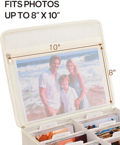 Photo Storage Box, 2000 4x6 Photo Organizer with 8 Dividers, Beige - Image 6