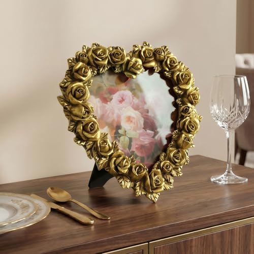 Cuspin 4x4 Picture Frame Heart-Shaped Gold Rose, Small Vintage Cute Frame - Image 7