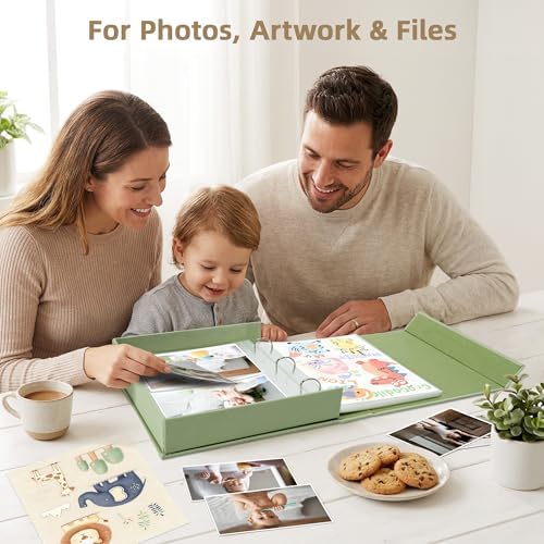 4x6 Photo Storage Box with 3-Ring Slip-In Binder Album, Linen Organizer with Gold Foil Cover, Holds 210 Photos for Travel, Wedding & Memory Keeping, Light Green - Image 6