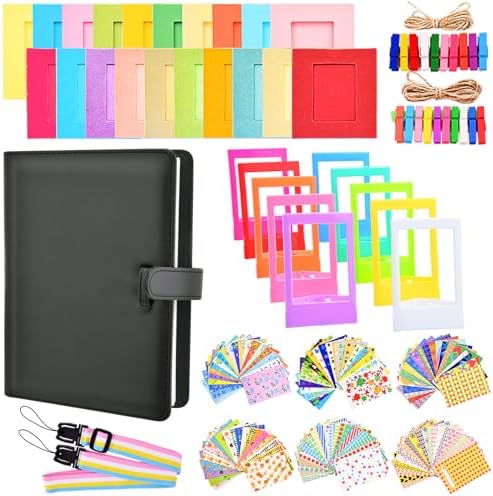Sunmns Accessories Bundle Kit Compatible with Fujifilm Instax Mini 13 12 11 9 8 90 70 Instant Camera, Include Album, Film Stickers, Photo Frames, Hanging Frame, Strap (Black) by Sunmns
