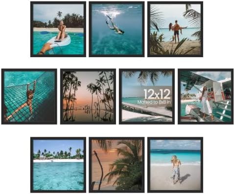 upsimples 12x12 Picture Frame, Photo Collage Wall Decor Set of 10, Black by upsimples