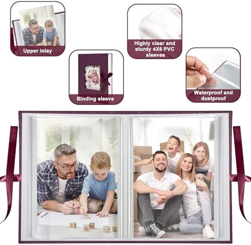 Photo Album 4x6 100 Pockets, Slip-in Picture Albums, Linen Cover Top Loader Vertical Pockets Albums for Baby, Kids Boy Girls, Wedding, Family, Anniversary, Purple - Image 6