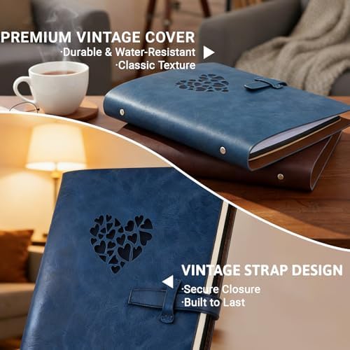 Vintage PU Leather DIY Scrapbook, 6-Ring Refillable 180° Lay Flat Photo Album Holds 220 4x6 Photos, 25 Blank Pages, Gift for Wedding Baby Travel Family - Image 6