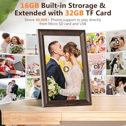 Digital Picture Frame WiFi Send Photos from Your Phone 16GB Storage 10.1inch 1280x800 IPS Touch Screen Digital Photo Frame Auto-Rotate Wall Mountable Wood Dark Color - Image 6