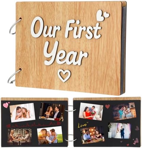Cinnvoice Our First Year Scrapbook, 1-Year Down Photo Album for Couples Handmade DIY Memory Notebook Family Photo Album for Couples Husband Wife Memory Book(Our First Year-white) by QinYee