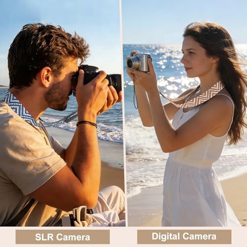 Universal Camera Strap - Camera Neck Strap, Adjustable Shoulder Straps Compatible with Canon, Fujifilm, Nikon, Olympus, Panasonic and other SLR and mirrorless cameras - Blue White Gquares - Image 2