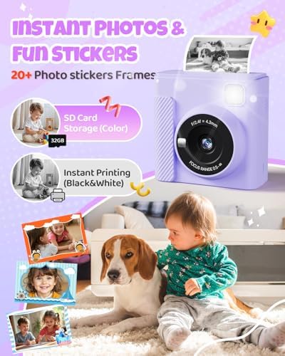TIATUA Kids Instant Print Camera, 1080P HD Video Digital Toy, Purple - Image 3
