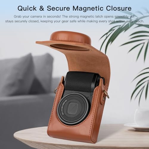 Case for Ricoh GR IV Camera,PU Leather Carrying Bag with Adjustable Shoulder Strap,Retro Style Protective Bag for Ricoh GR IV - Brown - Image 4