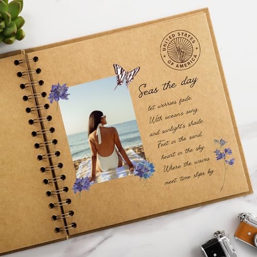 Scrapbook 10 x 10 Inch DIY Square Photo Window + 3 Corner Stickers, Photo Album Hardcover Kraft Paper Brown 20 Sheets/ 40 Pages - Image 3