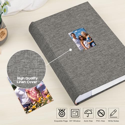 450 Pocket 4x6 Photo Album with Writing Space, Linen Cover, Grey - Image 6