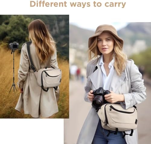 TAAOKA Camera Sling Bag,Waterproof Camera Case with Tripod Holder,Lightweight DSLR/SLR/Mirrorless Camera Bags Crossbody for photographers-Beige - Image 6
