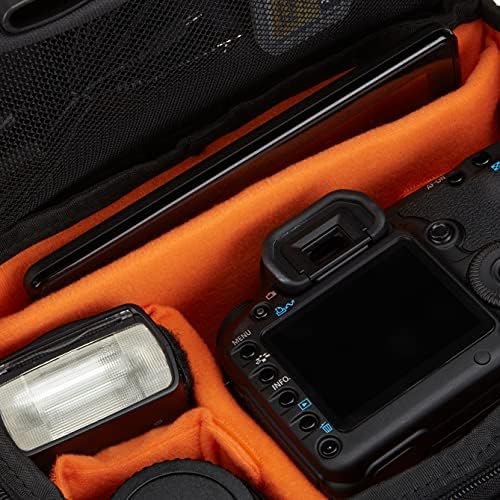 Amazon Basics Large DSLR Gadget Bag with Multiple Compartments, Pockets, Shoulder Strap, Black with Orange Interior - Image 6