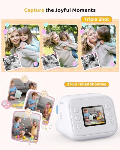 Kids Color Instant Print Camera – Kids Camera with 5 Color Photo Paper, 48MP & 1080P Video, 21 Fun Frames, 32G Card, Christmas/Birthday Gifts for Girls and Boys Ages 3 4 5 6 7 8 9 10 11 12 -White - Image 4