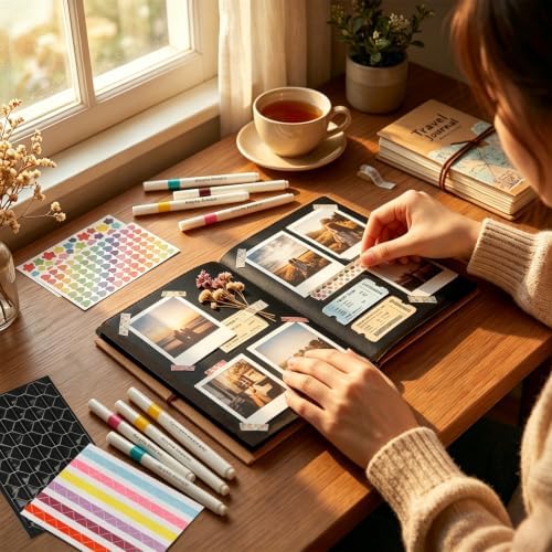 6x8.3 Inch Accordion Scrapbook Album, Stretchable Blank Scrapbook with DIY Accessories Kit, Handmade Foldable Scrapbook for Anniversary and Birthday Party, Black - Image 7