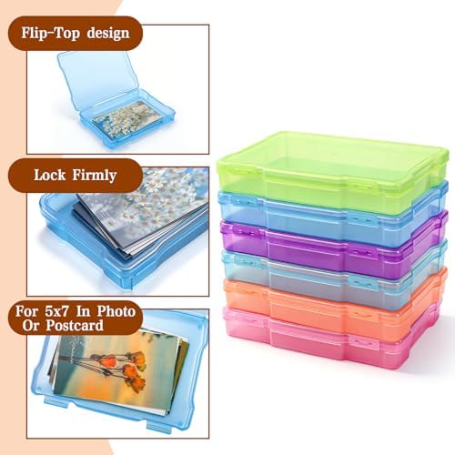 Yesland 5x7 Inch Photo Storage Box with Handle, 6 Inner Photo Cases Keeper, Plastic Organizer, Craft Storage Container for Greeting Cards Pictures Stamps Scrapbooking Office Supplies, 6 Colors - Image 4
