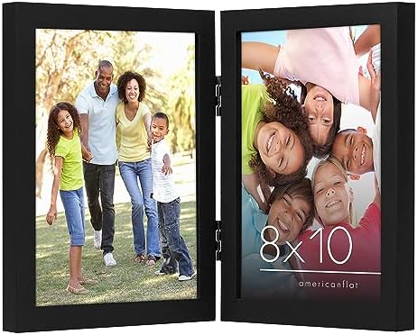 Americanflat Hinged 8x10 Picture Frame with Shatter-Resistant Glass - Double Picture Frames with Engineered Wood - Signature Collection - Photo Frame for Tabletop Display - Black by Americanflat