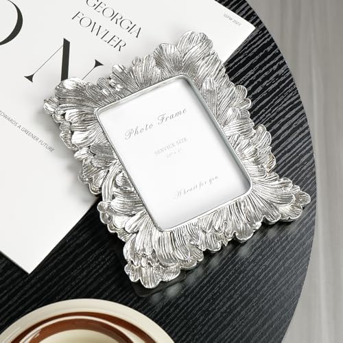 Cuspin Silver Picture Frame 3.5x5 Small Vintage Frame Ornate Palm Leaves - Image 2