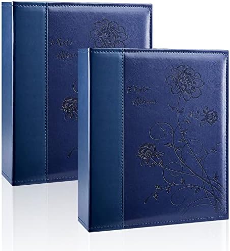 Photo Album 8x10 2 Packs Clear Pages Pockets Leathe Cover Slip Slide in Photo Album Each Holds 50 Vertical 8x10 Photos Picture Book for Wedding Family (Blue) by Miaikoe