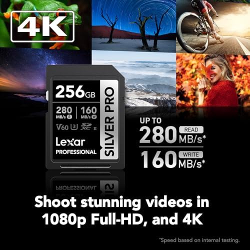 Lexar 256GB Silver PRO SD Memory Card, 280MB/s Read, 4K, V60, U3, UHS-II - Image 2