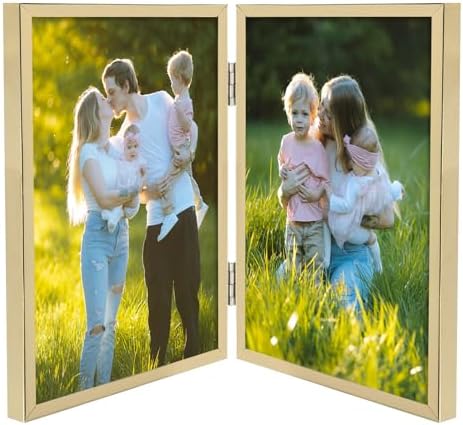 Golden State Art 6x8 Double Picture Frame with Real Glass, Light Gold by GoldenStateArt