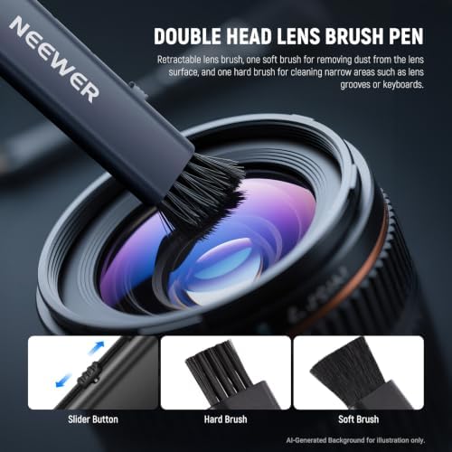 NEEWER 16 in 1 Camera Lens Cleaning Kit, Brush + Air Blower + Cleaning Swab for 24mm Full Frame Sensor + 1x Cleaner Spray + 2X Cloth + 10x Wet Lenses Wipe, HM-44 - Image 3