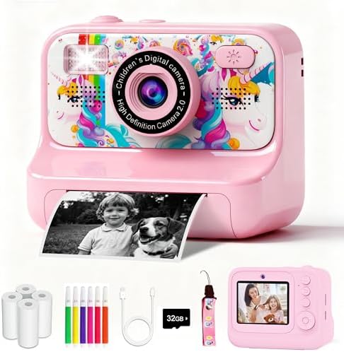 Kids Camera, Upgrade Kids Camera Instant Print, Front Rear Dual Selfie Digital CAM with 1080P Videos, Portable Travel Toy with Games and Music, Christmas Birthday Gift for Boys, Girls and Teens by KALINCO