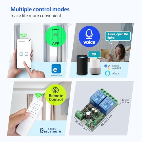 DieseRC 2 Channels WiFi Smart Switch, DC 5V 12V 24V 36V Passive Output Relay Module Ewelink APP WiFi Control Compatible with Alexa/Google Home, Inching/Self-Locking Switch - Image 2
