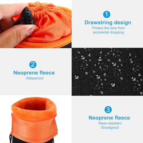PATIKIL Camera Lens Bag, 2 Pcs 3" ID x 3.9" H Cylindrical Drawstring Lens Pouch with Thick Protective Neoprene, Lens Case for DSLR Camera Lens, Water Coffee Cups Black, Orange - Image 4