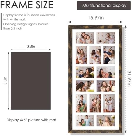 DUENPY 14x30 Collage Frame For 14 4x6 Photos Brown - Image 2
