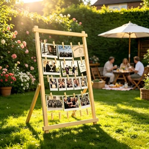 2026 Graduation Decorations Freestanding Wooden Photo Display Board with Clips - Class of 2026 Graduation Centerpiece Table Decorations,Large Picture Frame Collage Holds 30+ Photos (Natural Pine) - Image 6