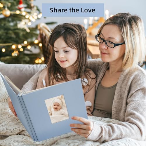 Vienrose Self Adhesive Photo Album Gift Set, Linen Cover Scrapbook with DIY Window, Holds 4x6 5x7 8x10 Photos, 30 Sheets 60 Pages for Family Wedding Baby, Includes Pen, Card, Lace Strap, Blue - Image 7