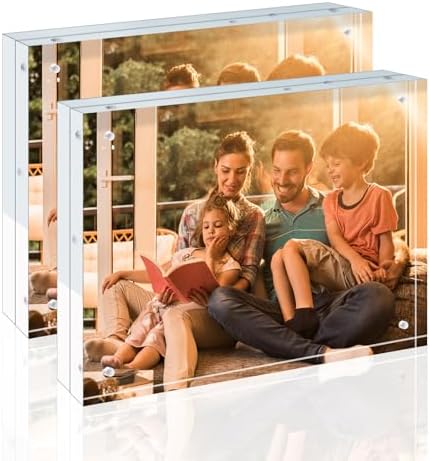 Egofine 8x10 Acrylic Frames 2 Pack, 20mm Thicker Frameless Clear Picture Frames, Double Sided Magnetic Picture Frames, Free Standing Desktop Display by Egofine