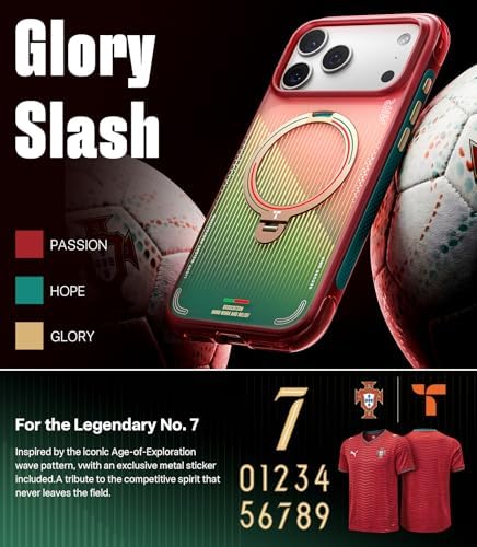 TORRAS World Cup Inspired, Official Portuguese Football Federation Limited Edition, Ostand Q3 Air for iPhone 17 Pro Max Case, 360 Magnetic Stand, Fit for MagSafe, Mil-Grade Drop Tested, Glory Slash - Image 3