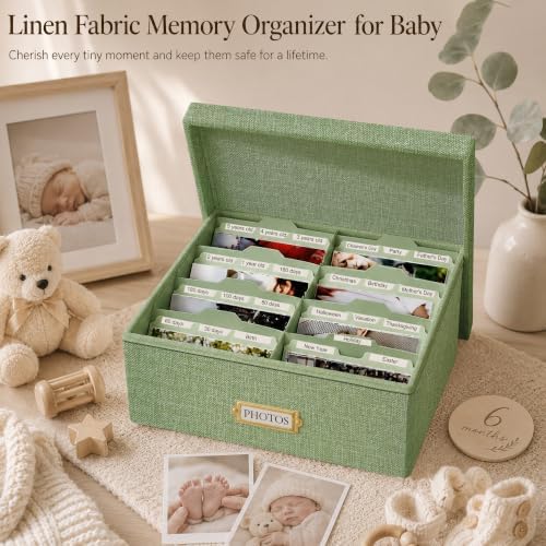 Linen Photo Storage Box, Large Organizer Box, Holds 1700 Picture, Green - Image 6