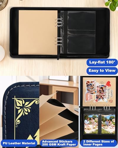 Adventure Leather Photo Album 4x6 200 Photos, DIY Scrapbook with 50 Sheets and 20 Blank Kraft Sheets, Travel Souvenir Diary Photo Book for Family Wedding Baby and Holiday Pictures - Image 5