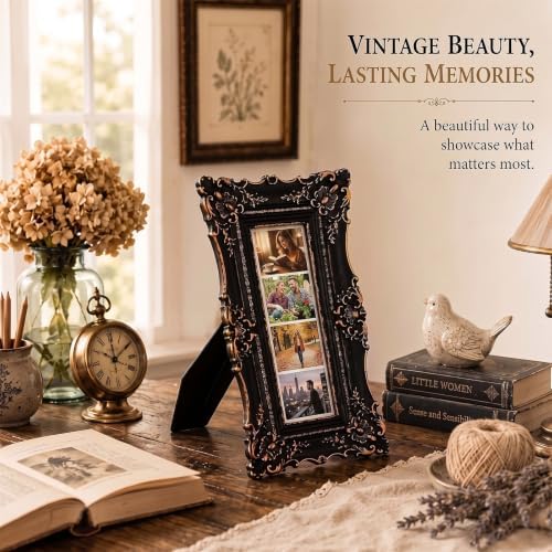 Wonderjune 1 Pack 2 x 6 Inch Vintage Black Gold Photo Booth Frames - Image 5