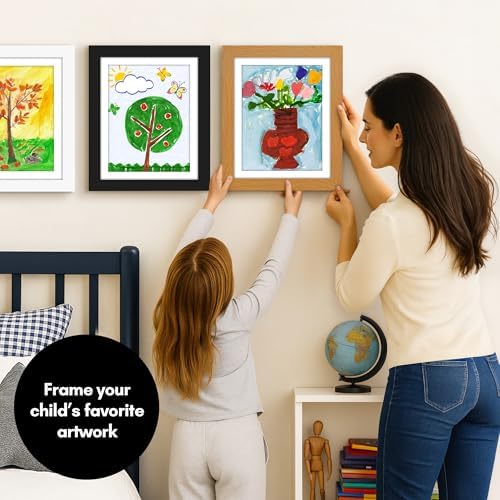 Americanflat Kids Artwork Frame Changeable (Dark Oak) - Magnetic Door Holds 100 Art Pieces - 8.5x11 Letter Size Display with Mat or 10x12.5 Without Mat - My Mini Masterpiece - Image 2