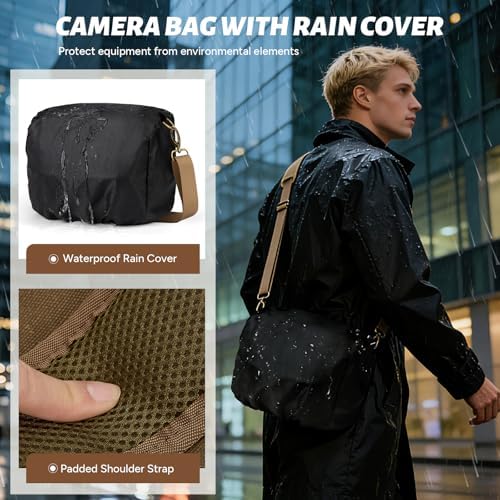 RAINSMORE Camera Bag, Vintage Canvas Camera Sling Bag Crossbody Camera Case - Image 5