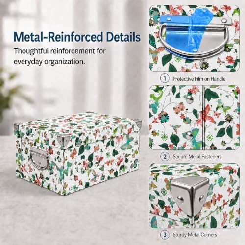 GUOZI Collapsible Storage Box, Decorative Memory Box with Lid & Metal Reinforced Corners, Cardboard File Bin with Handles, Organizer Gift Box for Keepsake Toy Photos Office Nursery Wardrobe Bookshelf - Image 3