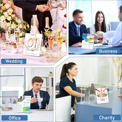 Acrylic Sign Holder 5x7 Inches, 13 Pack Clear Plastic Table Flyer Display Stand, L-Shape Vertical Menu Paper Holder Stand, Clear Picture Photo Flyer Display Stand for Restaurants, Store Fair,Office - Image 5