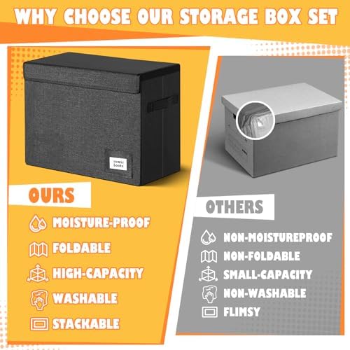 Leffis 2 Pack Collapsible Comic Book Storage Box Black 15.5" X 7.5" X 11.3" - Image 5