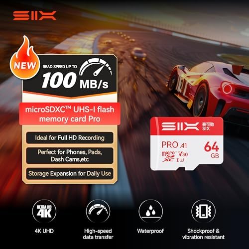 SIX M100 64GB Micro SD Card Read Up to 100MB/s - A1, U3, V30 Support 4K UHD microSDXC Memory Card 64GB with Adapter for Android Phones, Tablets, Dash Cams, Action Cameras, Drones, Gaming Consoles - Image 2