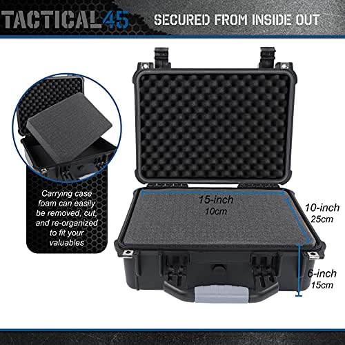 Tactical45 Hard Case with Foam - 16 x 13 x 7in Hard Shell Waterproof Storage Case with Pluck Padding Protective Latching Suitcase for Rifles, Cameras, Handguns, Drones, Guitars, and Electronics - Image 5